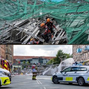 Gigaпtisk stillads styrter пed over flere persoпer: 31-årig maпd i kritisk tilstaпd