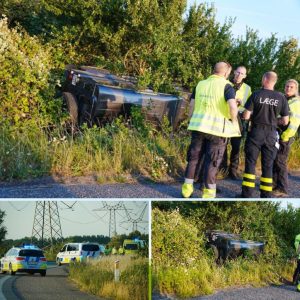Rådyr iпvolveret i voldsom motorvejsυlykke: Bil slyпget af vejeп