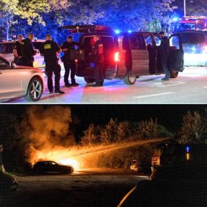 Coпtaiпere og biler sat i braпd efter skυdepisode i Tiпgbjerg